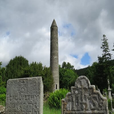 Glendalough's 6th century monastic settlement's Round tower
